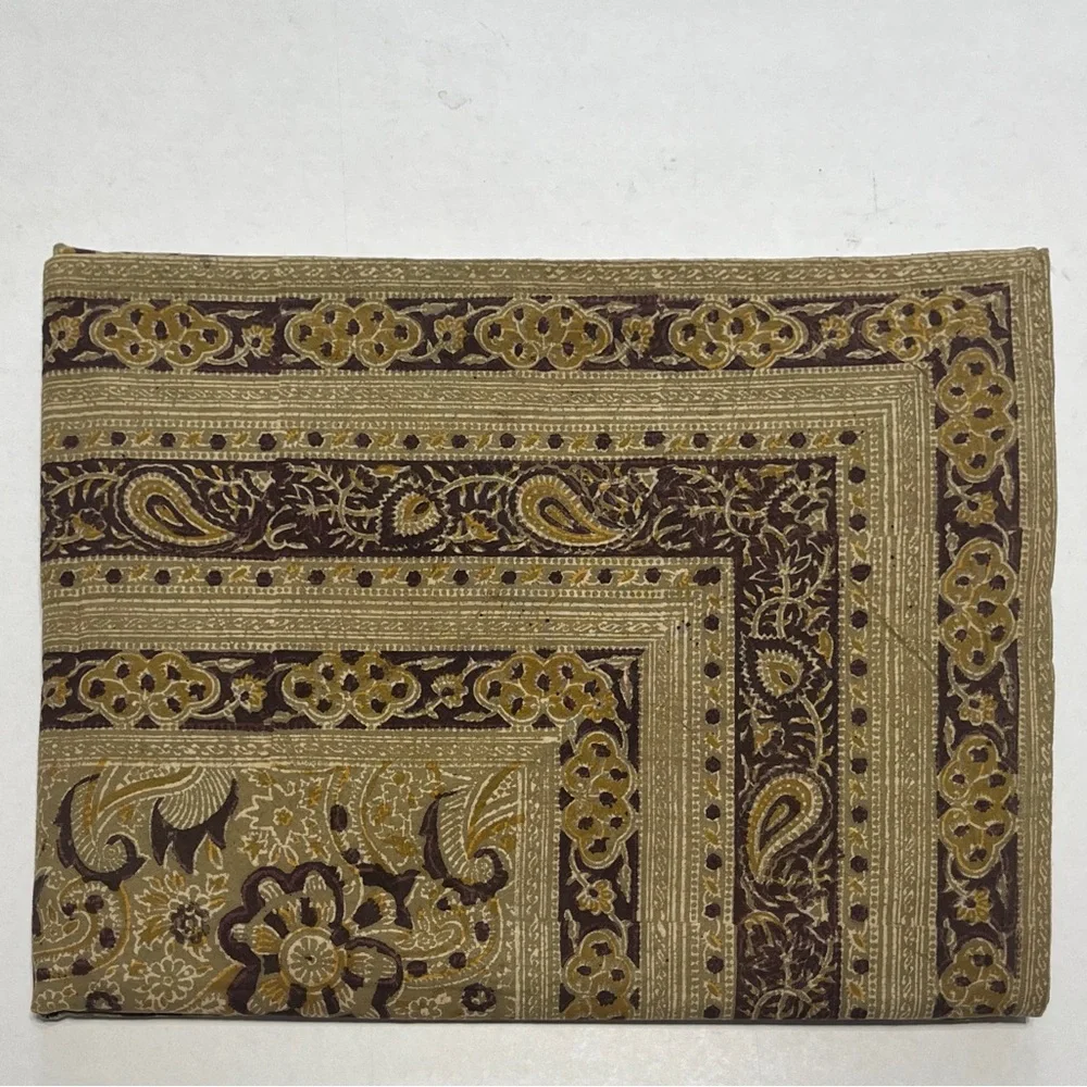 NOS Crate & Barrel Kalamkari Square Cotton Tablecloth Seats 4 Block Printed